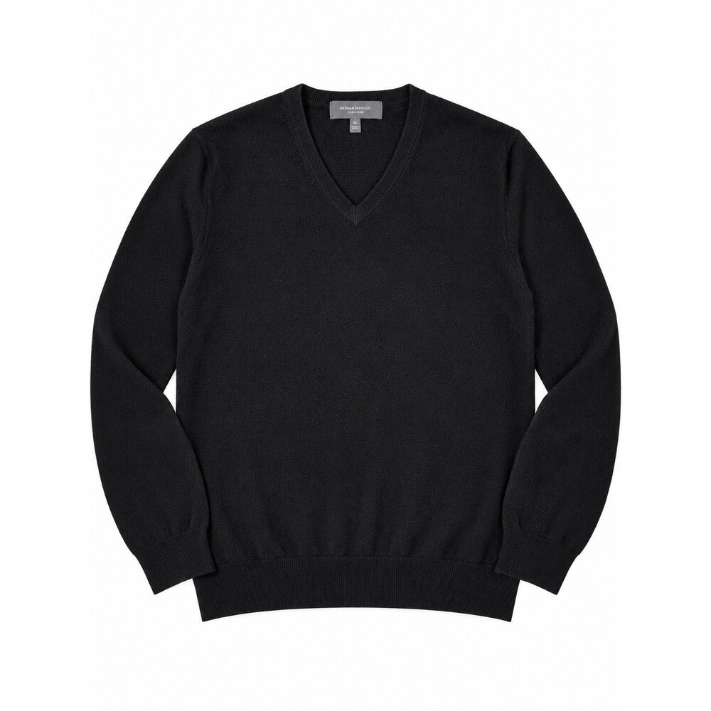 Neiman Marcus Cashmere Black V Neck Sweater XL Professionally Cleaned